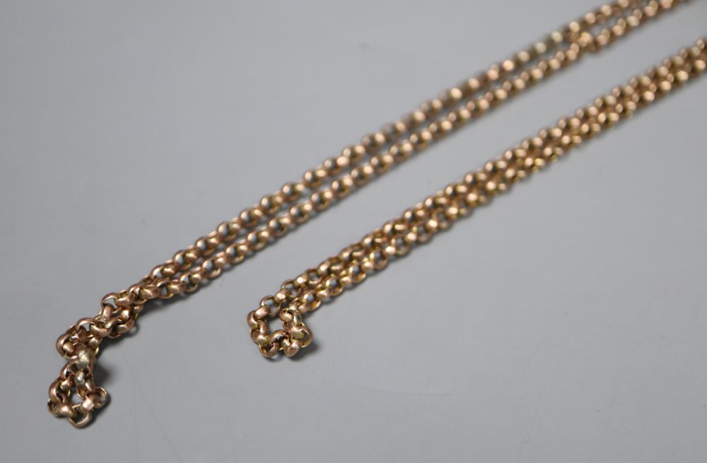 An Edwardian 9ct guard chain, 160cm,